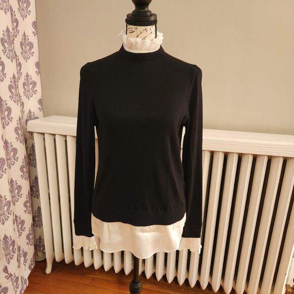 Ted Baker Kaarina Layered Look Black & White Ruffled Neck Sweater Sz 1UK/4 (S) - Picture 3 of 12